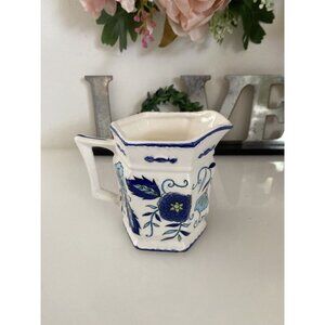 Vintage Ironstone Mann Import Blue Heirloom Hand Painted Floral Creamer 4" Japan